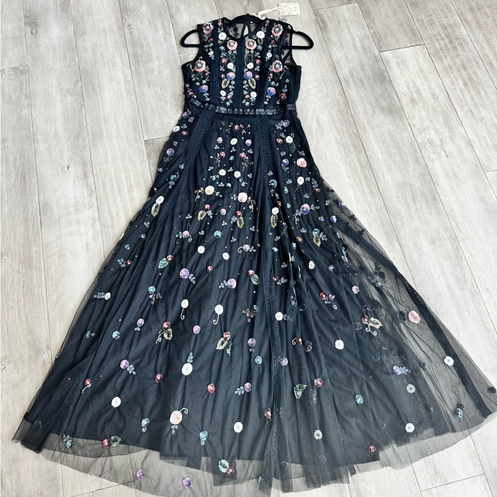 Chelsea & Violet Floral Embroidered Black Dress